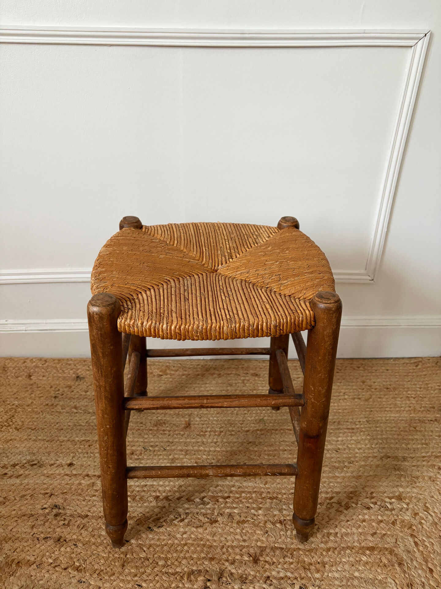 Straw seat wooden stool