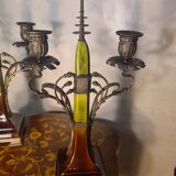 pair of antique Austrian bronze candlesticks, Art Nouveau style,