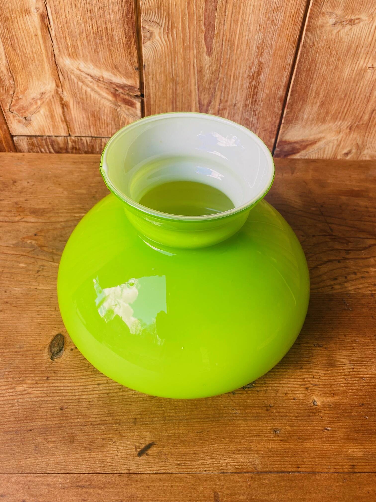 Green and white opaline lampshade from the 70s.