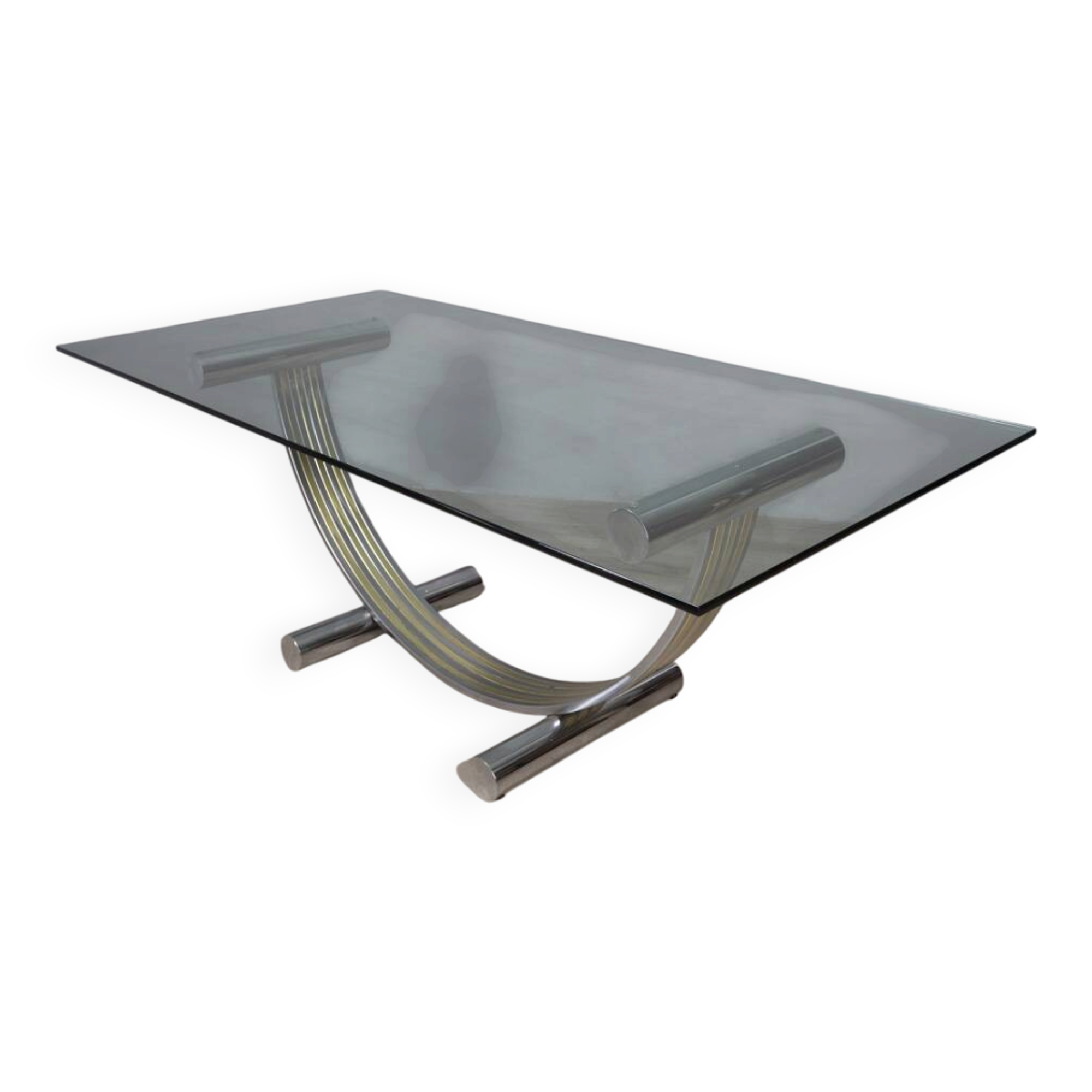 VINTAGE METAL, BRASS, AND GLASS TABLE BY RENATO ZEVI, 1970S
