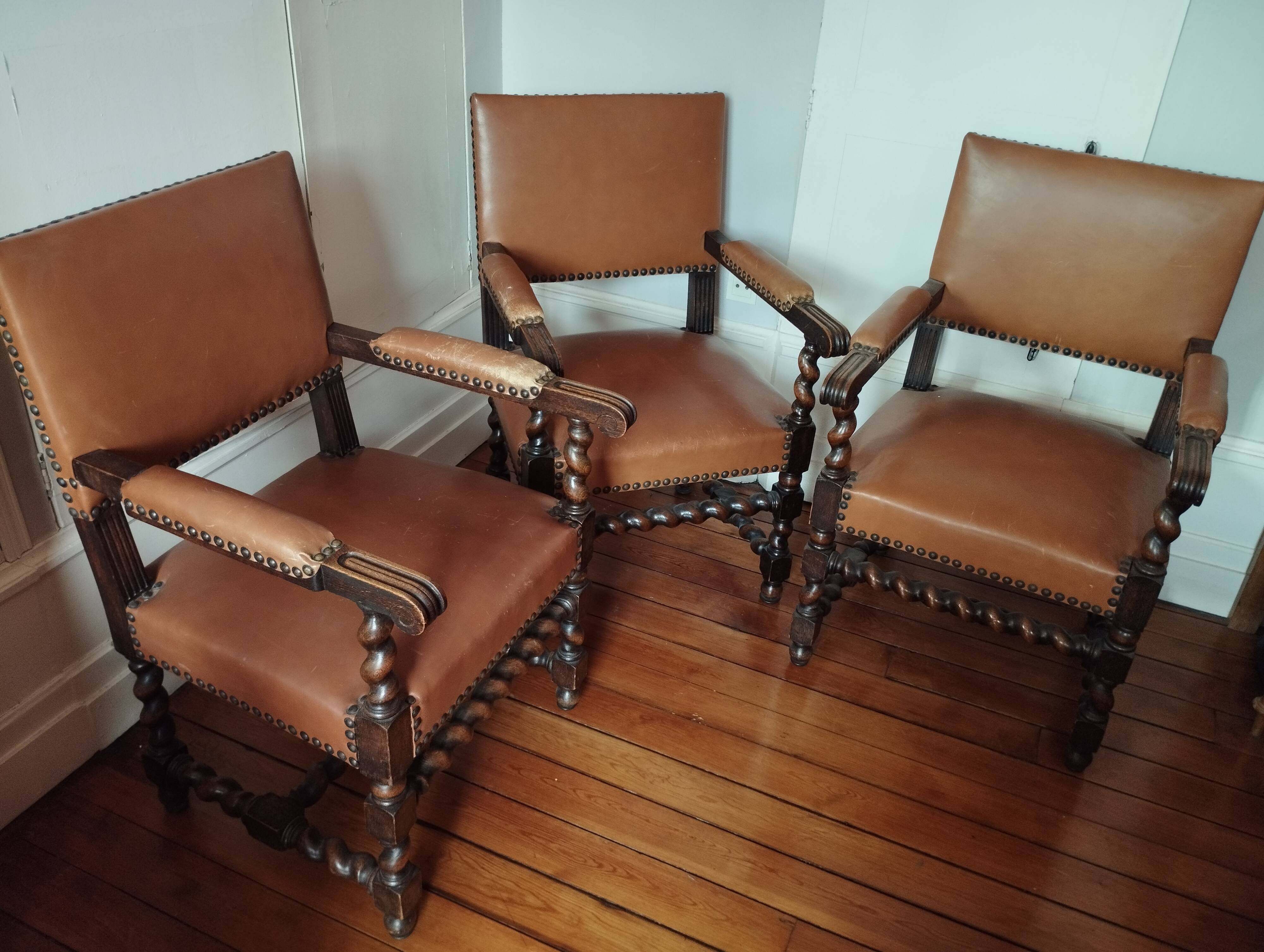 3 Louis XIII style armchairs