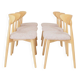 Set of 6 pale pink dining chairs in natural wood.