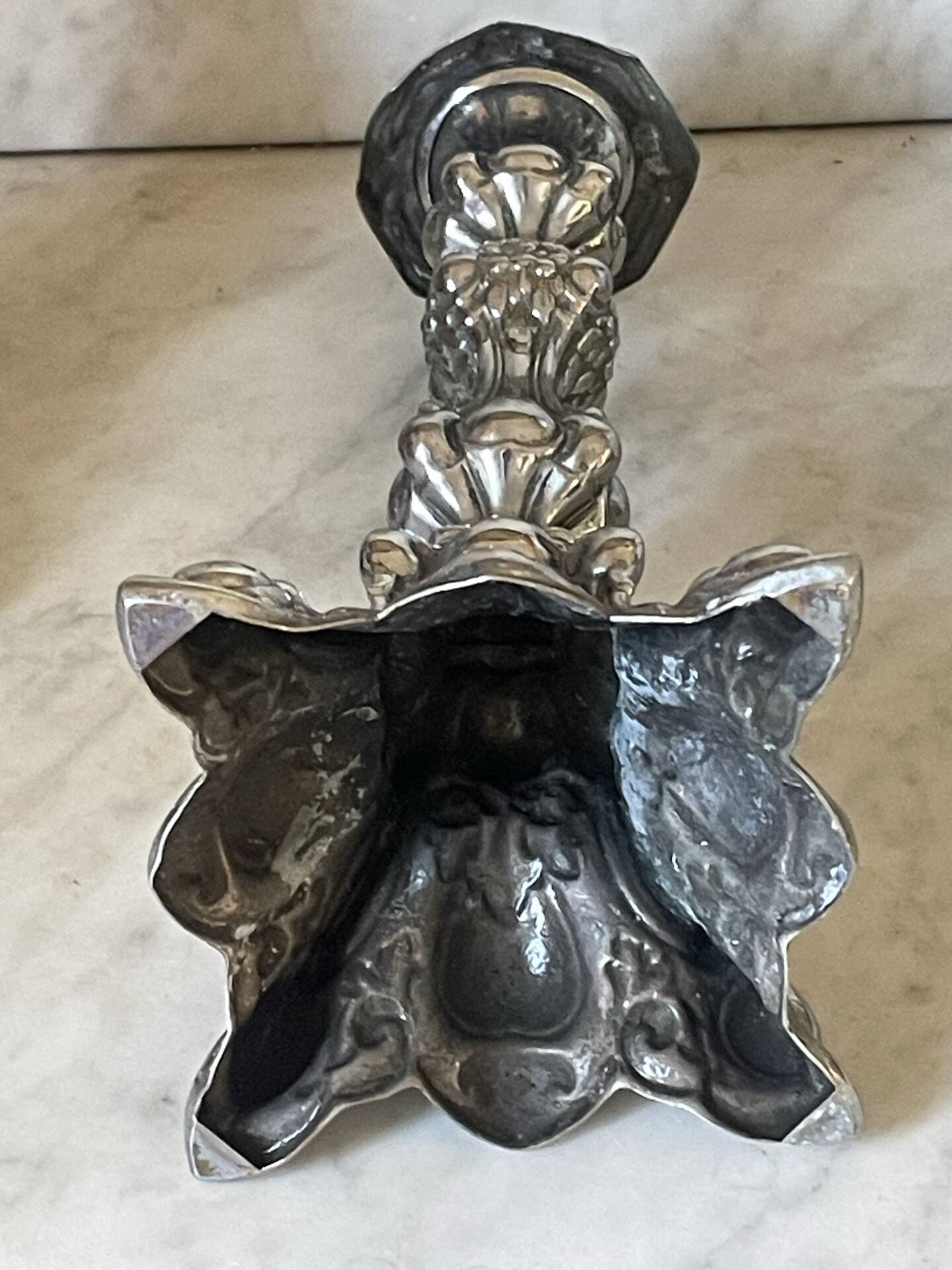 Pair of rococo silver-plated candlesticks