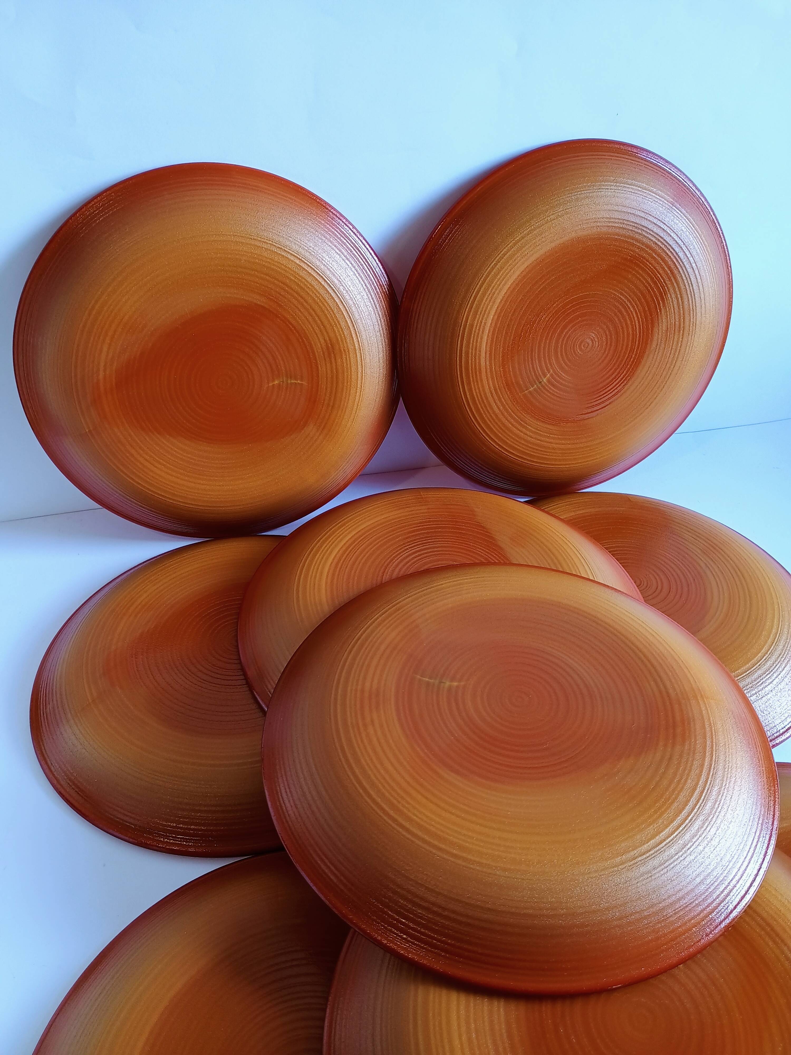 Set of 9 vintage opaline brown plates
