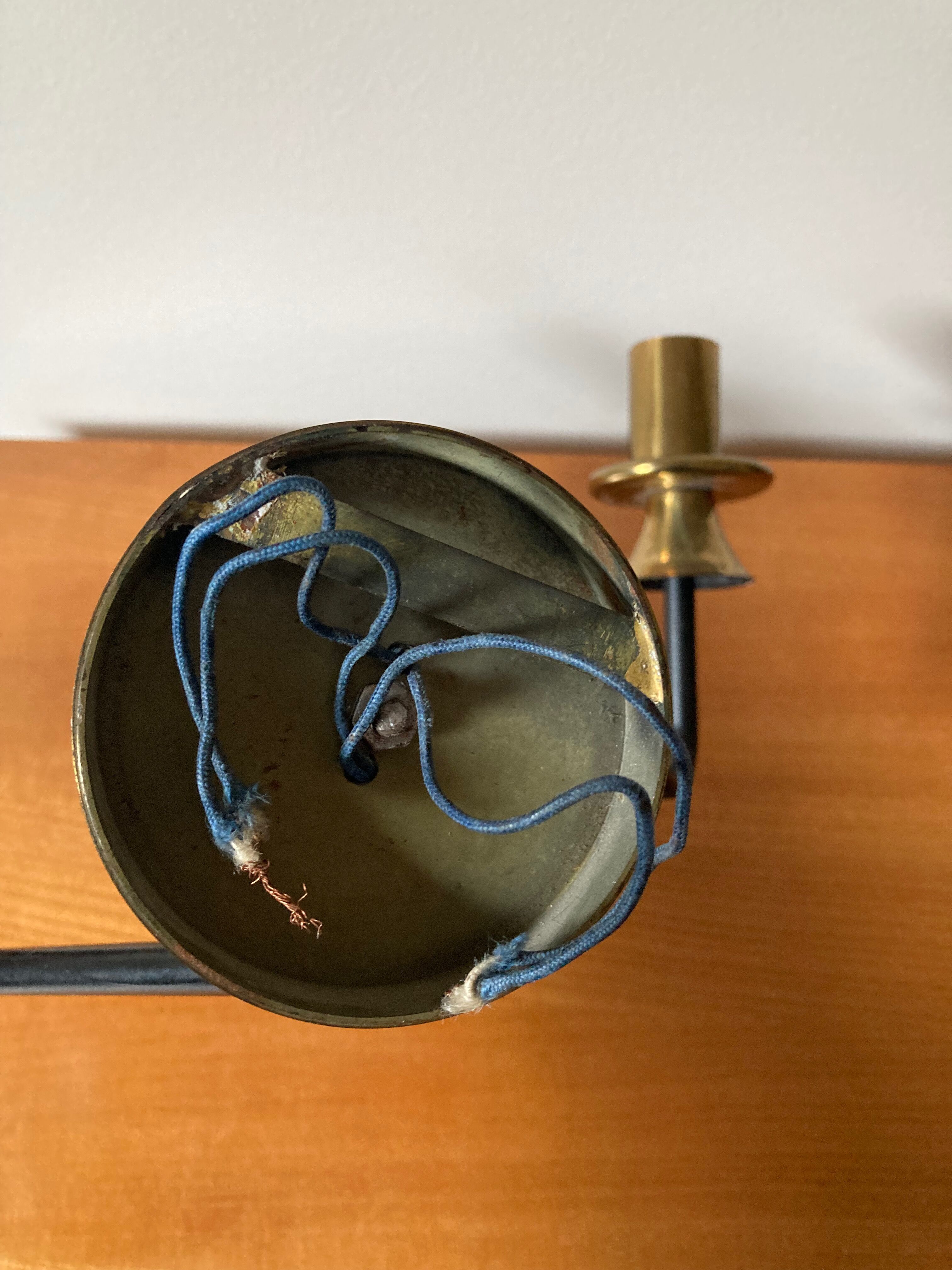 Vintage brass and black double arm wall lamp