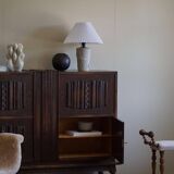 Modern vintage French table lamp, made of stone with fish patterns, 1970s.