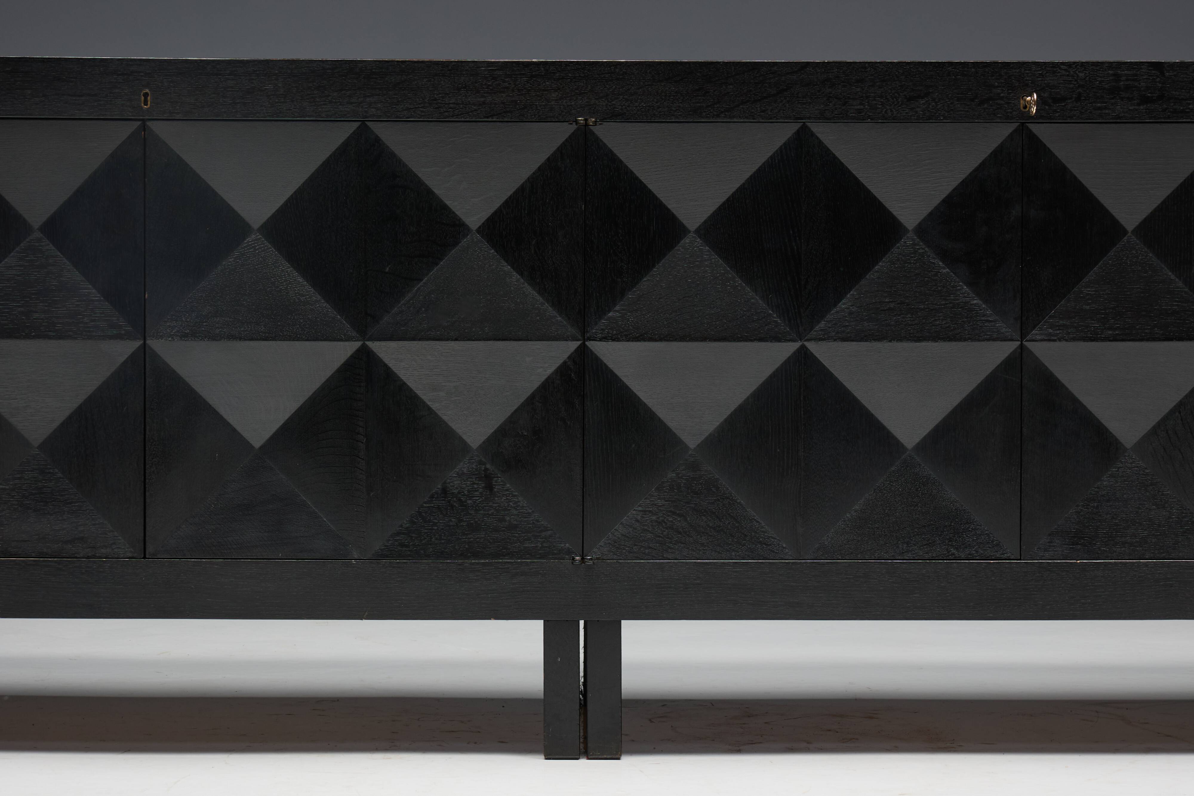 Brutalist De Coene sideboard in stained oak, Belgium, 1970s