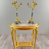 Pair of candelabra in gilt bronze and green marble, 19th century