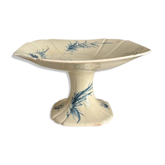 Large compote dish Gien in blue ironstone, "Birds" service around 1870.