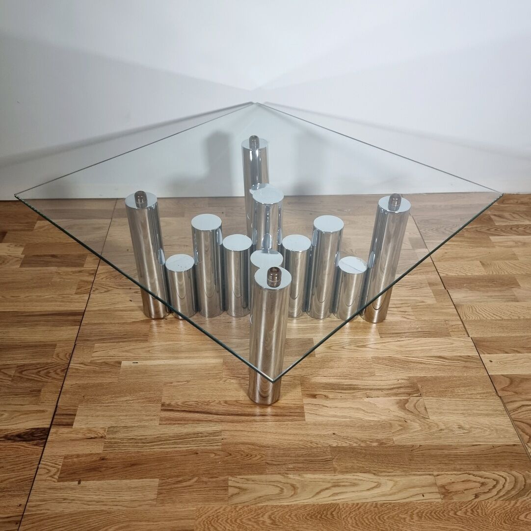 "Cylinders" coffee table in chromed metal, Italy, circa 1970