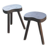 Pair of vintage shepherd stools in solid oak