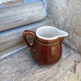 Small white brown ceramic milk pot bistro style