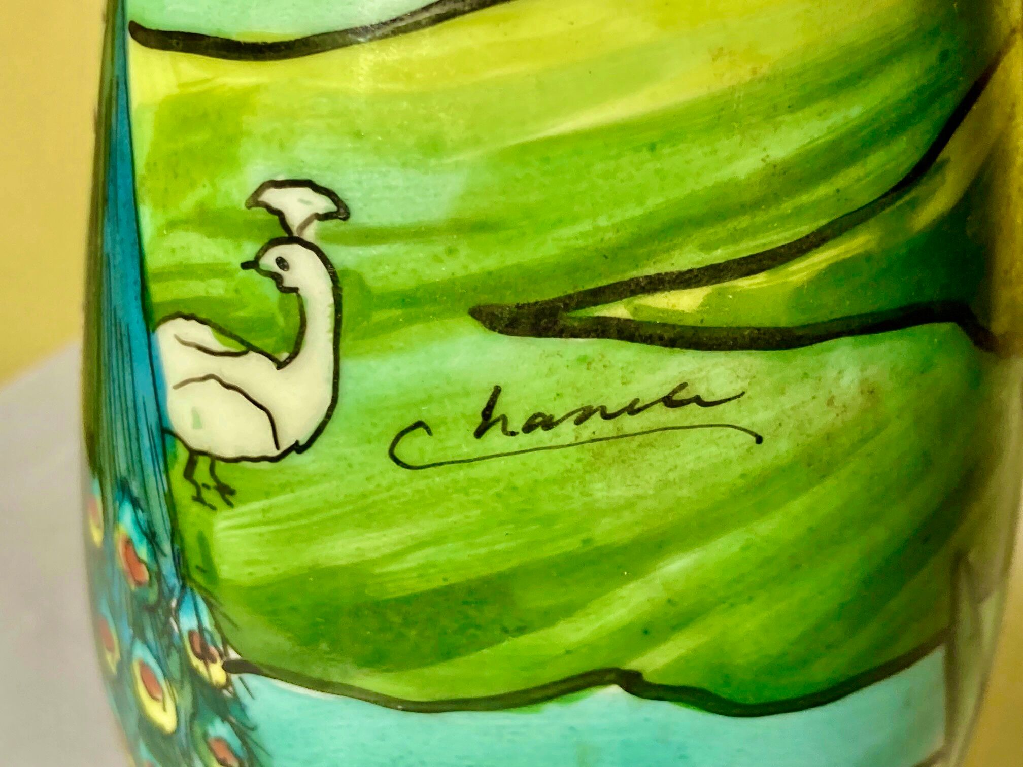 Art nouveau/art deco vase, signature in the décor of Chanele, stamped under the Jules Tieles vase