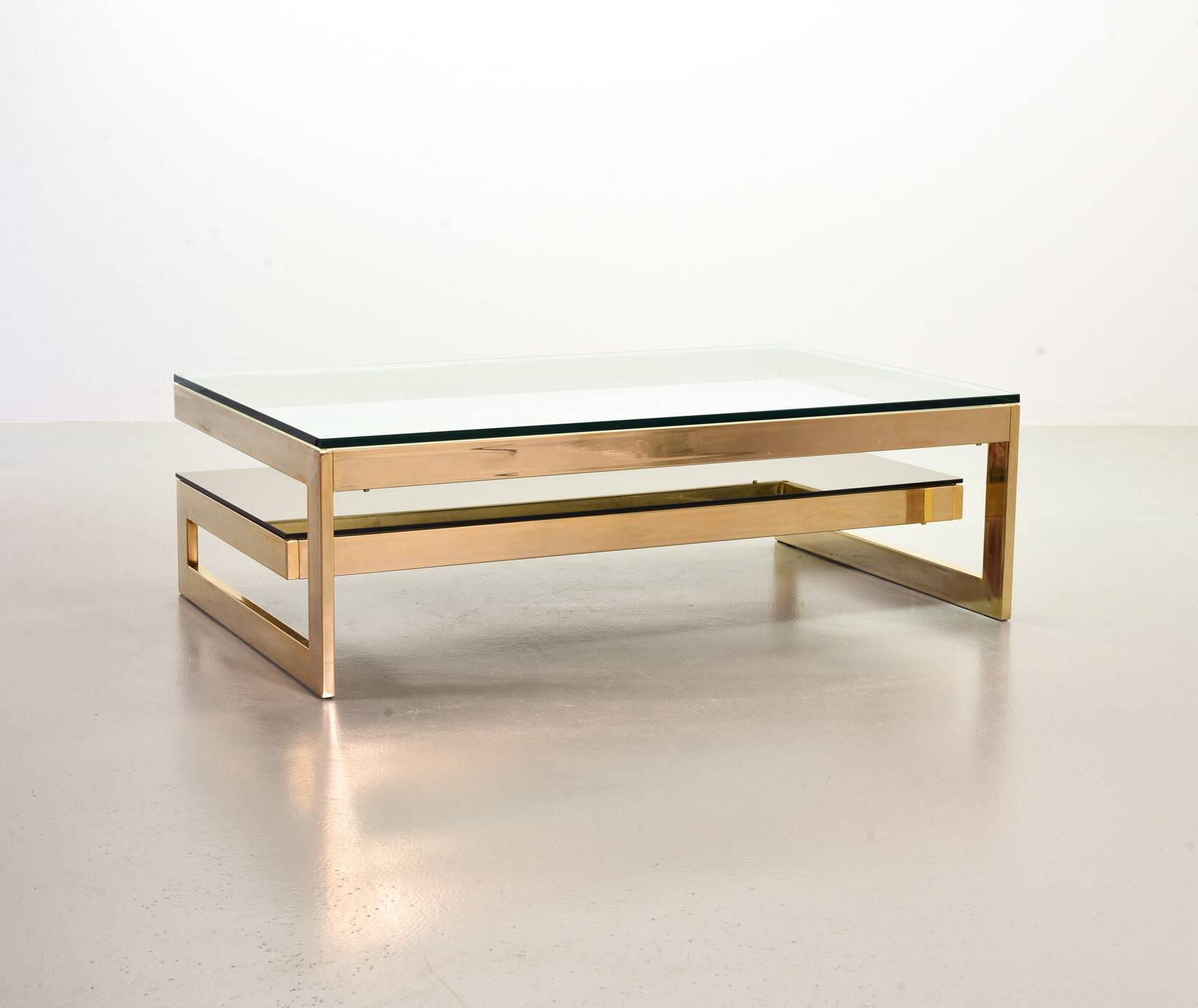 Belgo-Chrom Architectural G-Table 23-Carat Goldplated with Glass Tops 1970s