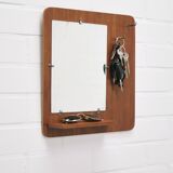 vintage teak wall mirror with hooks