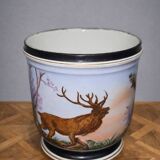 Cache-pot / antique decorative pot – deer décor – porcelain from Paris - H 16 cm