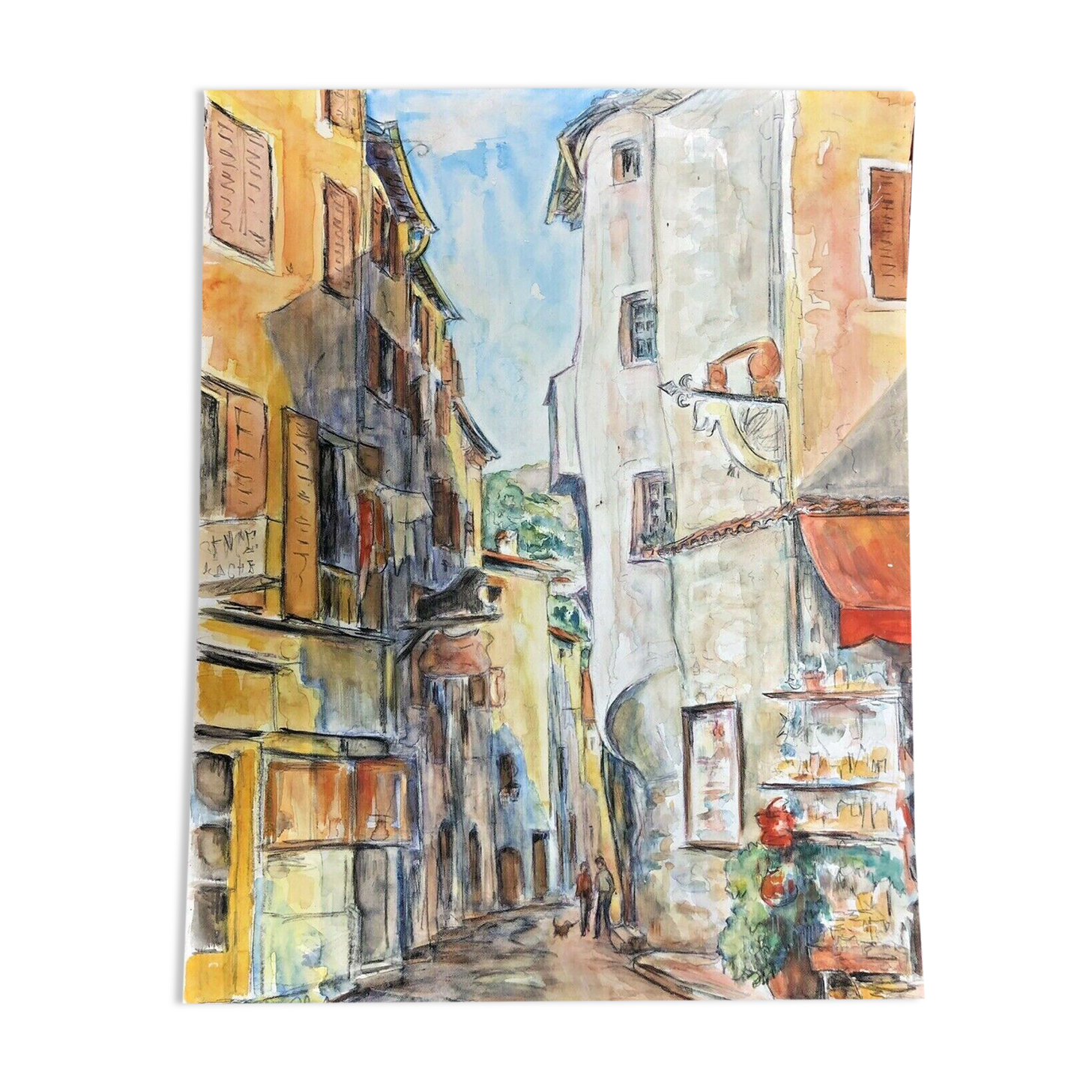 Watercolor Saint-Paul de Vence, rue portail-levis