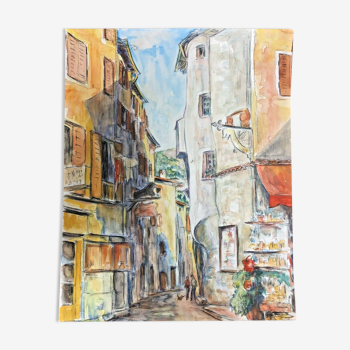Watercolor Saint-Paul de Vence, rue portail-levis