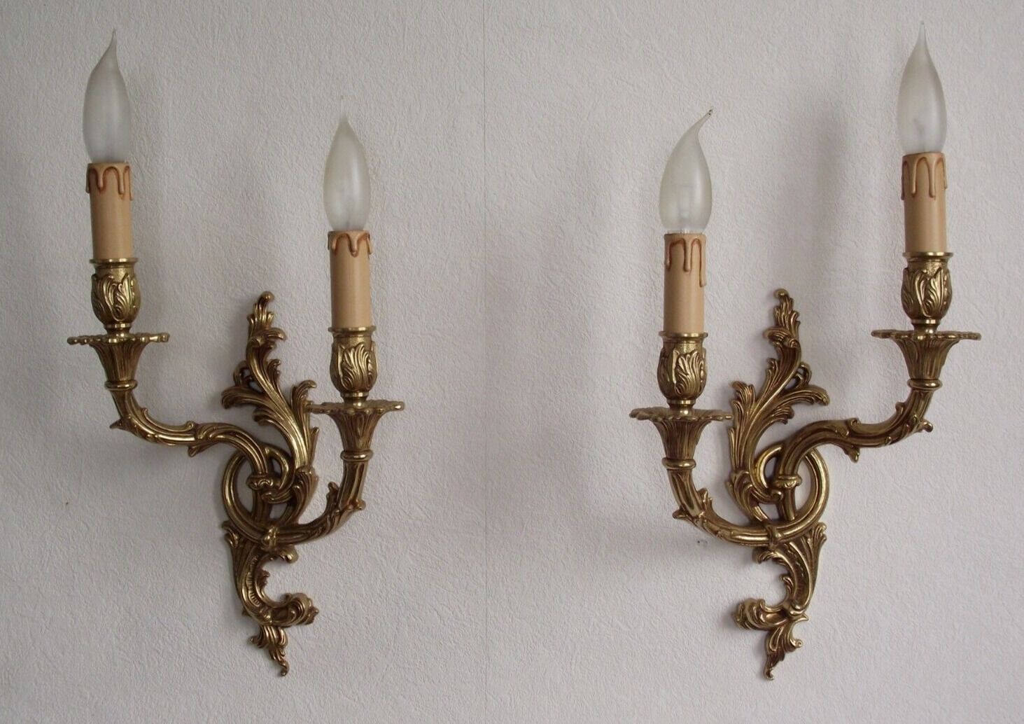 Pair of bronze double wall lights