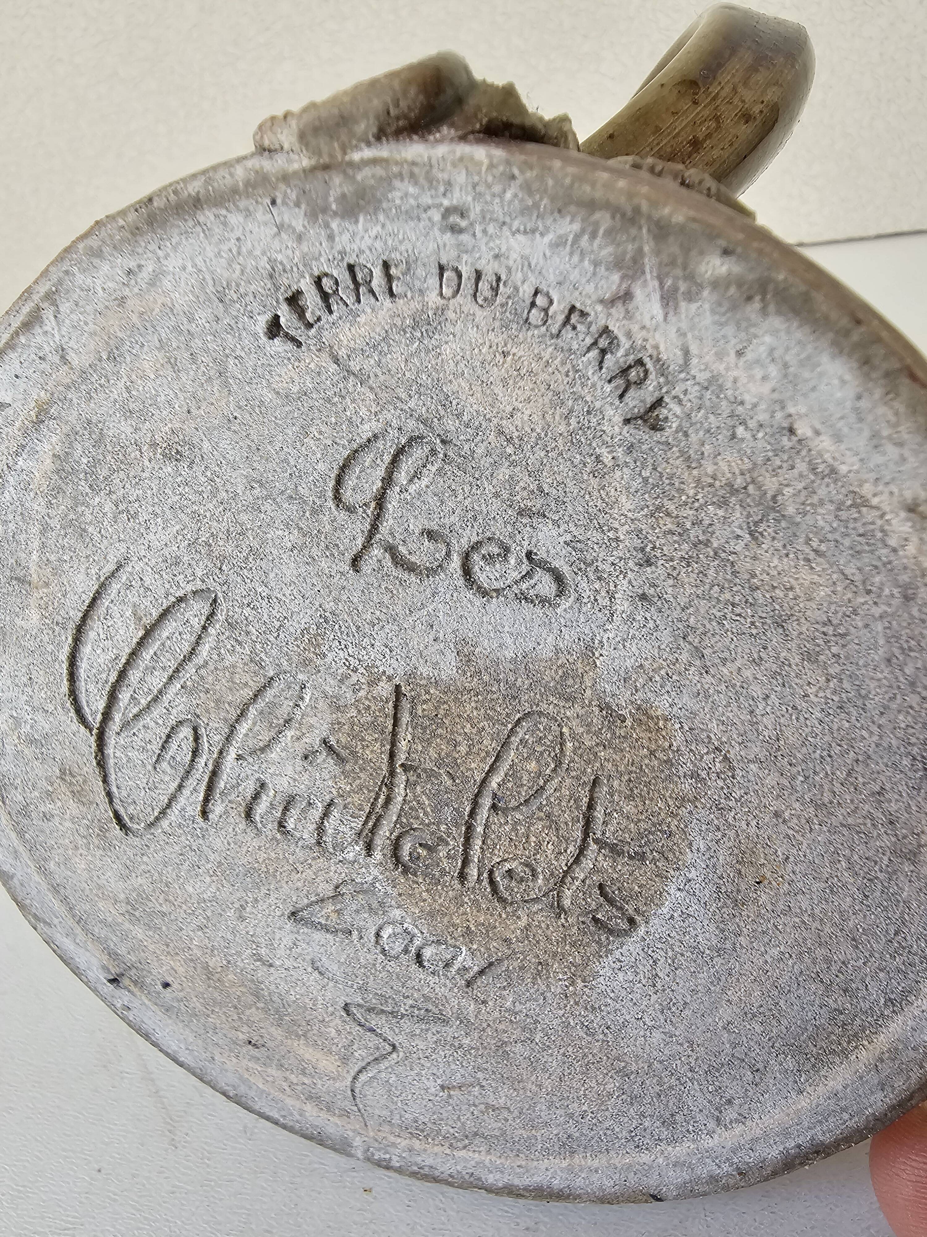 Ceramic candlestick signed Terre du Berry Les Chalets