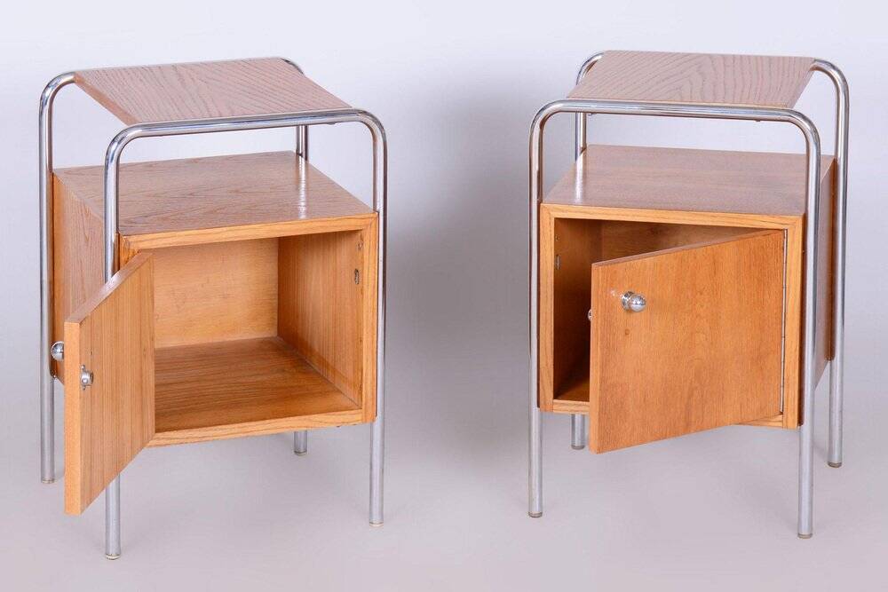 Bauhaus Chrome Bedside Tables attributed to R. Slezák, Former Czechoslovakia, 1930s, Set of 2
