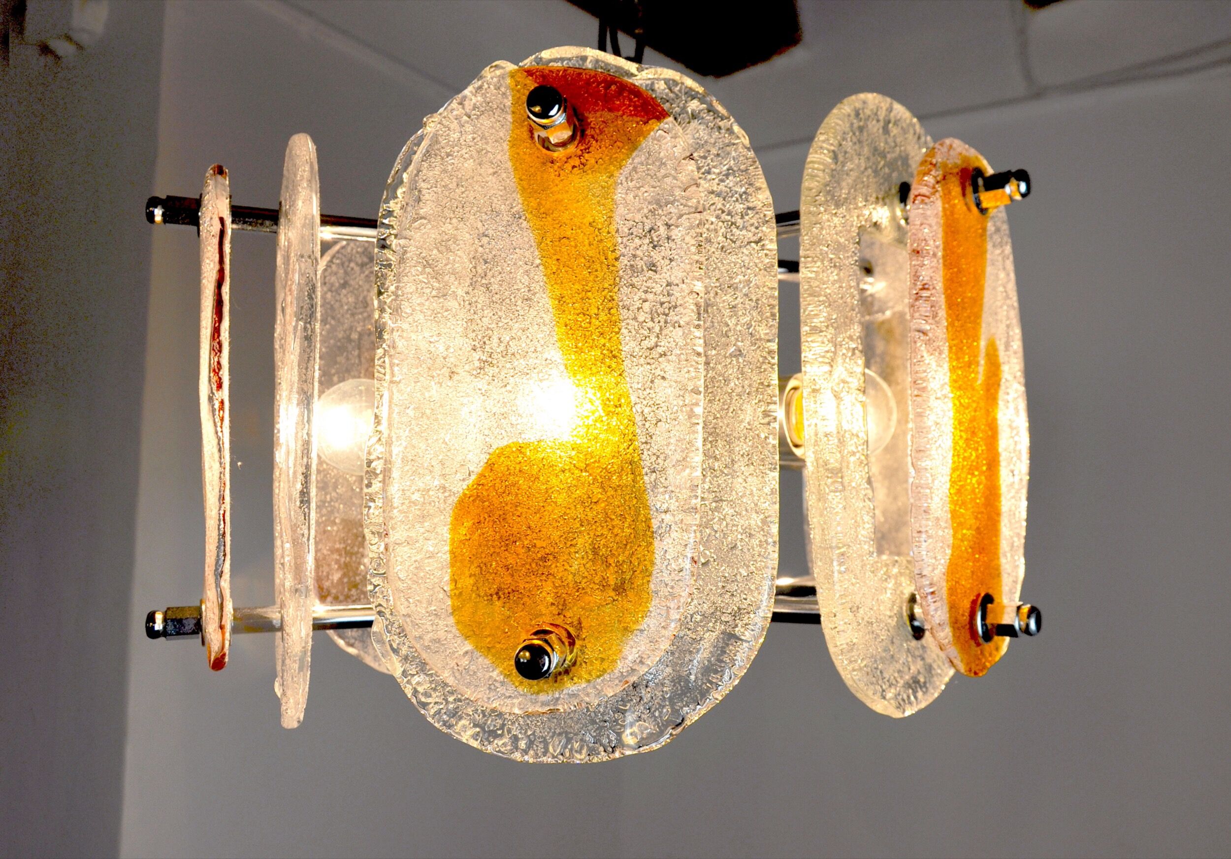 Murano mazzega chandelier, orange frosted glass, italy, 1970