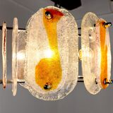 Murano mazzega chandelier, orange frosted glass, italy, 1970