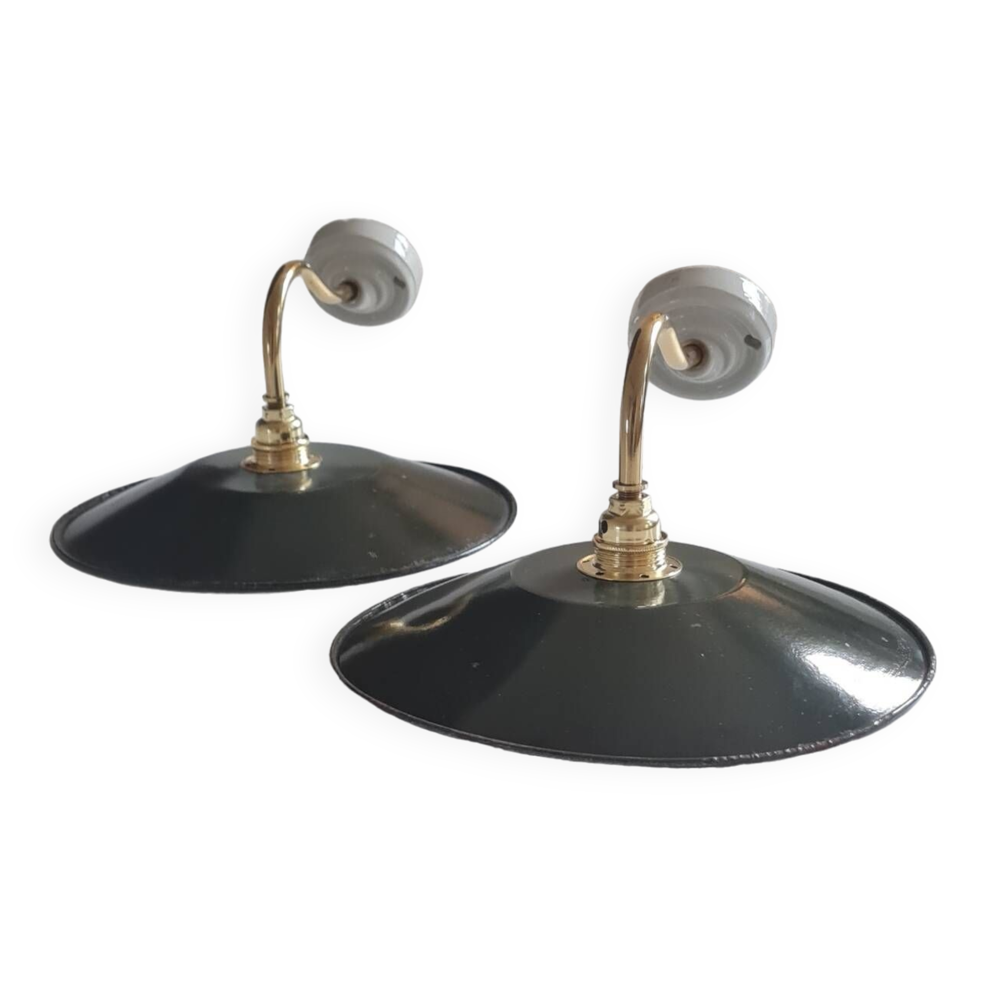 Pair of vintage enameled sheet metal wall lights