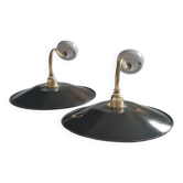 Pair of vintage enameled sheet metal wall lights