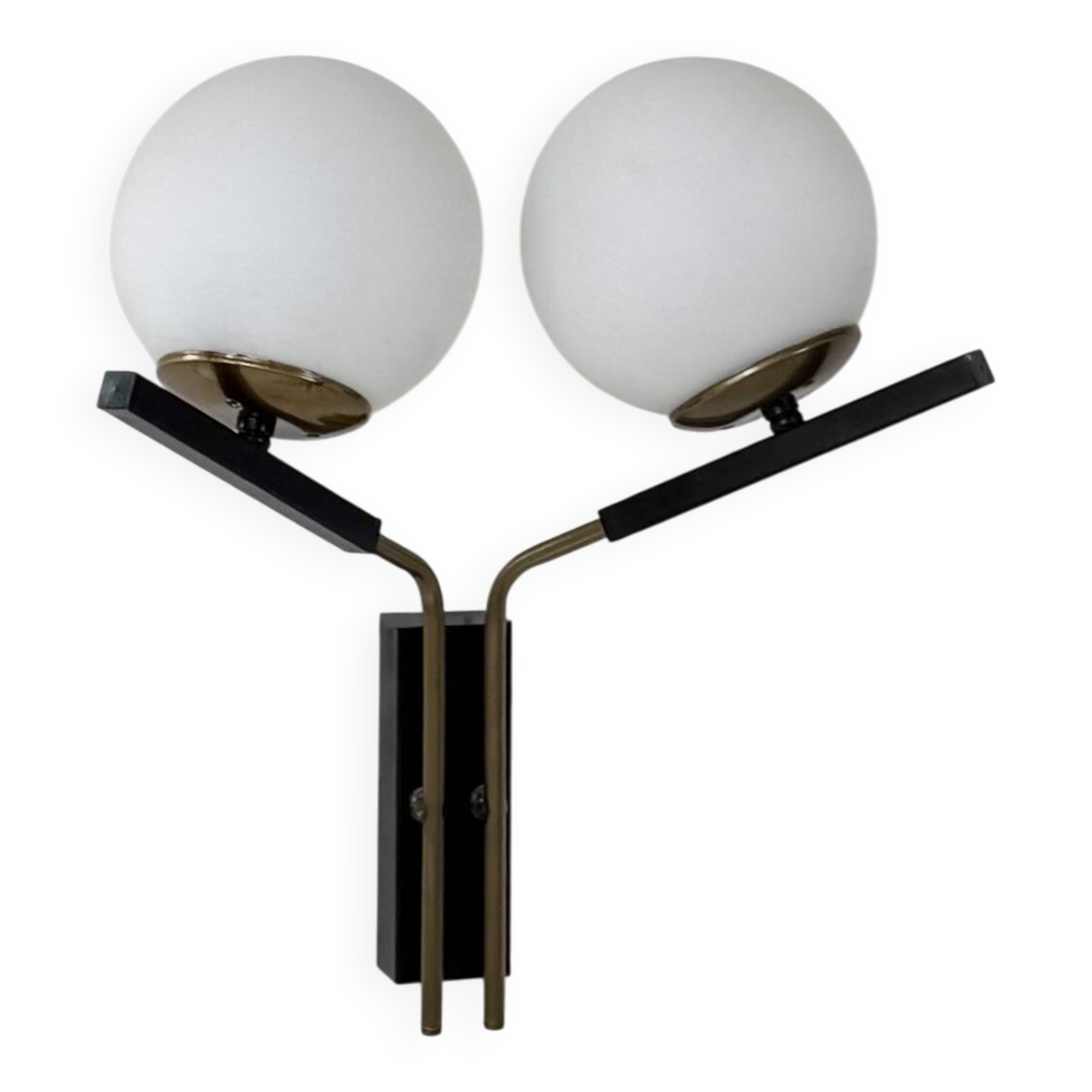 Vintage double opaline and brass wall light, France, 1970.