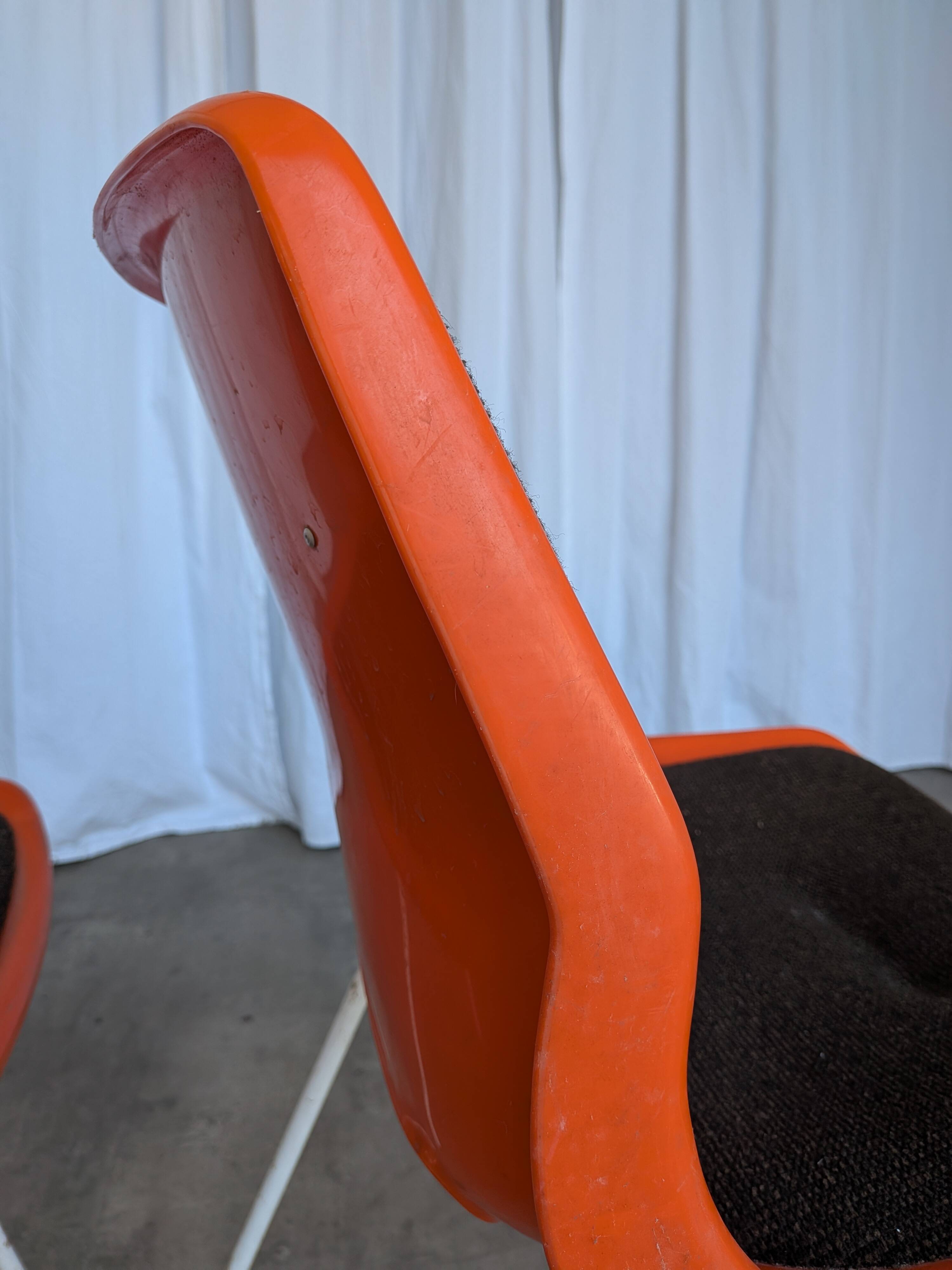 Vintage Overman Meblo Chairs: Orange & Brown Fabric, Stackable - Set of 2