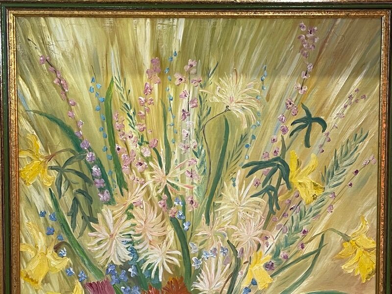 bouquet of flowers - oil or acrylic on canvas, signed Collot Bernard 1982