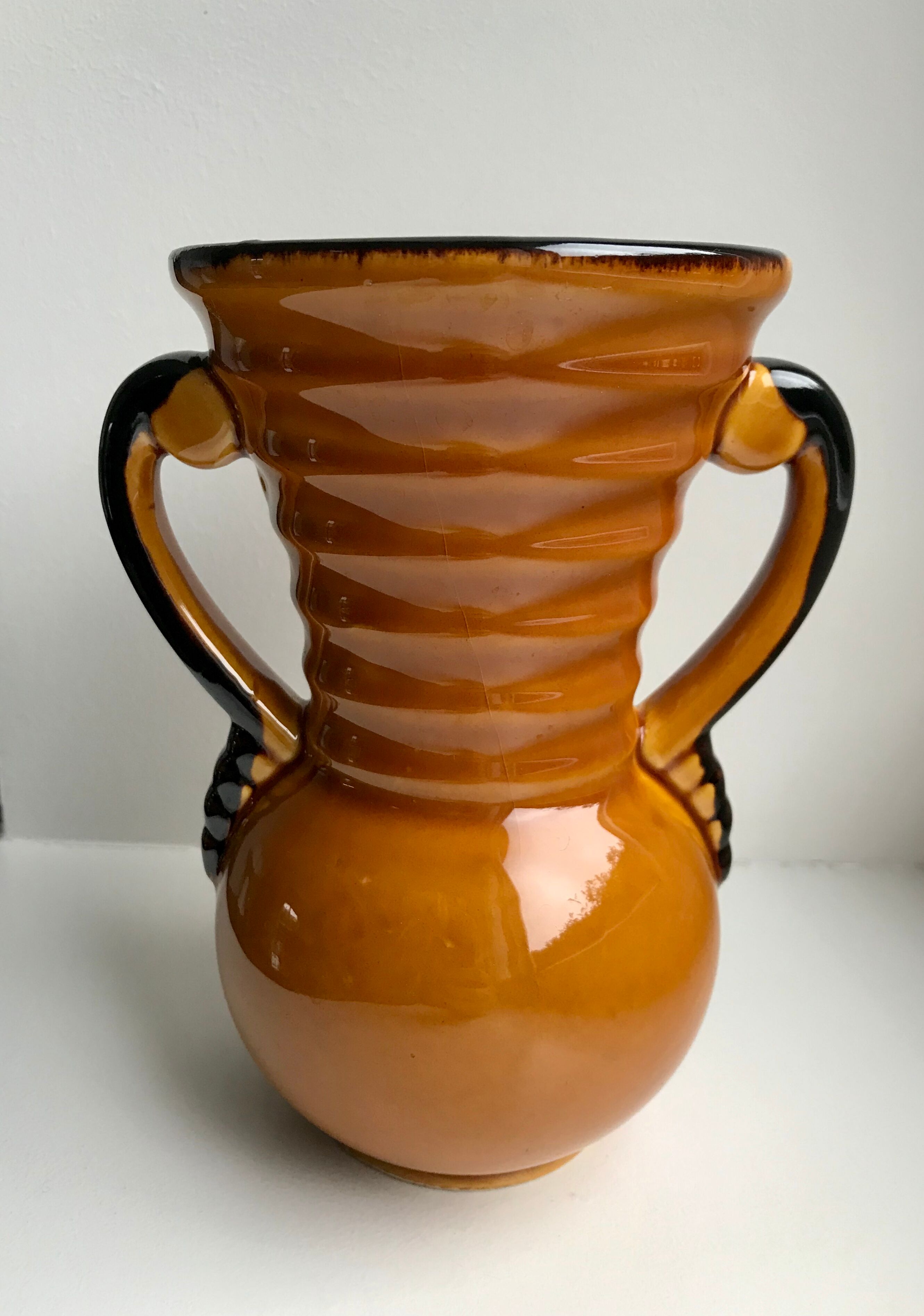 Vallauris yellow ceramic vase made in France 70s