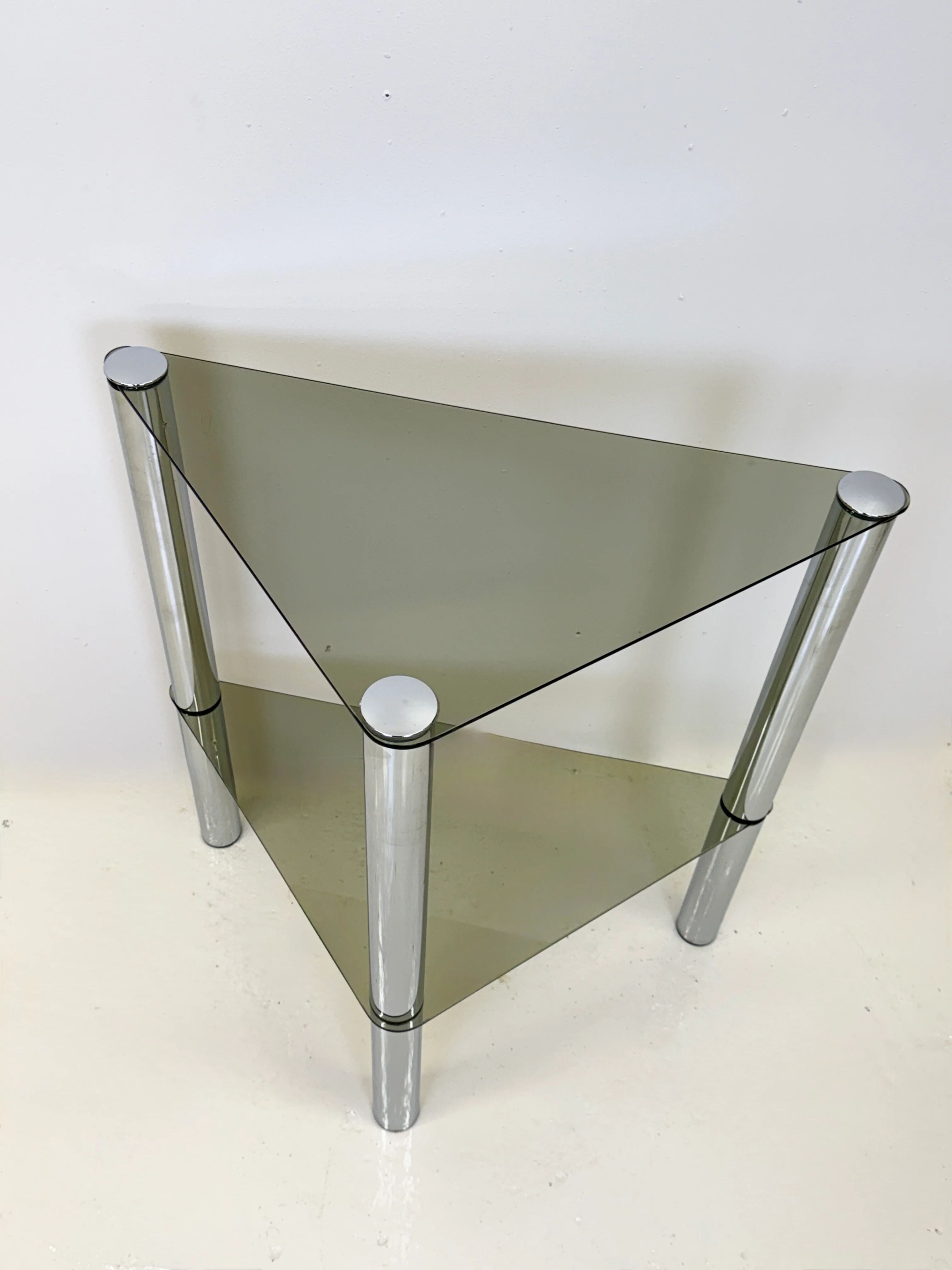 Smoked glass and chrome side table — France, 1970s