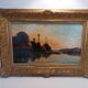 Grand tableau de henry jacques delpy, bord de seine au crepuscule. debut xx ème siècle.