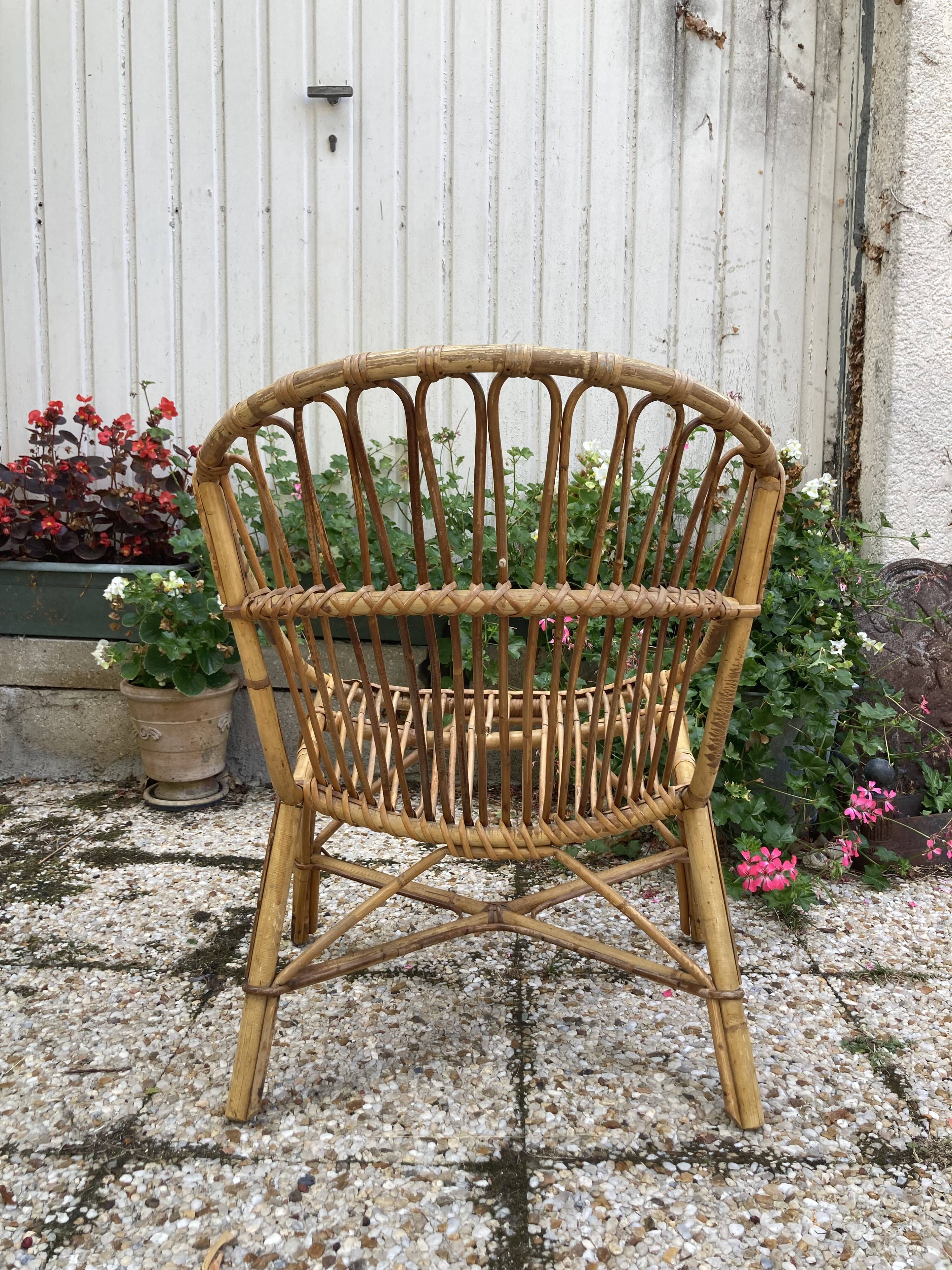 Set of 3 vintage rattan armchairs