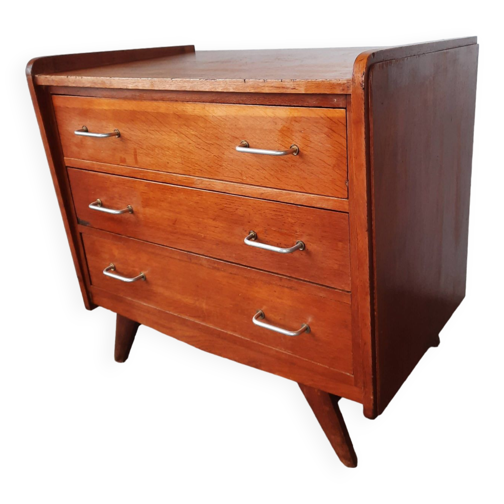 Oak chest of drawers with compass foot, vintage reconstruction