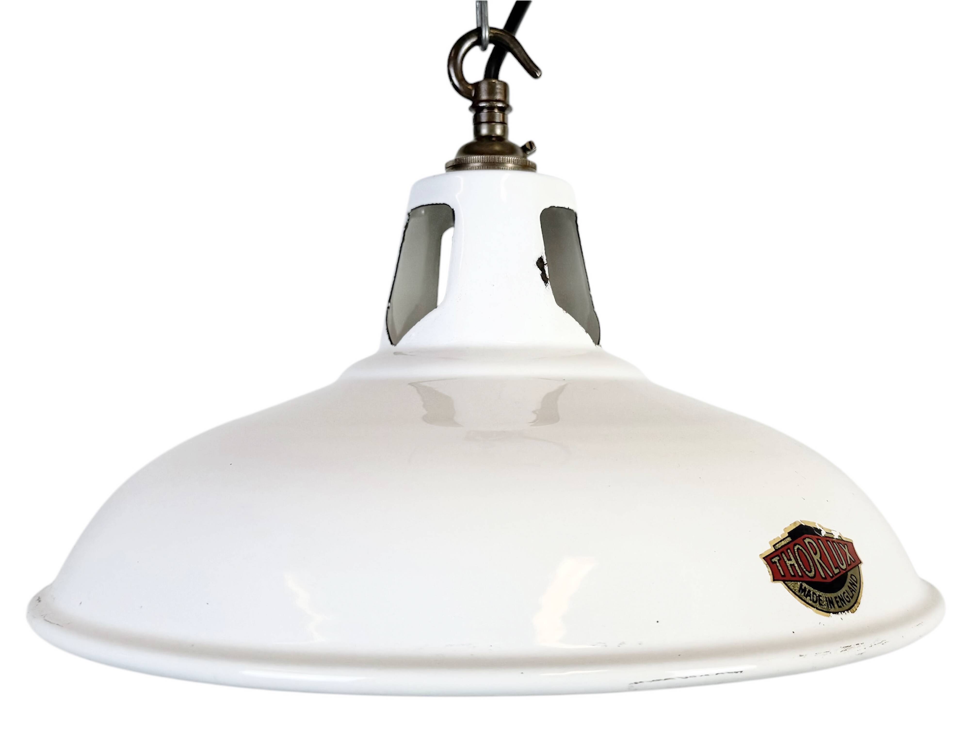 Industrial White Enamel Factory Pendant Lamp from Thorlux, 1960s