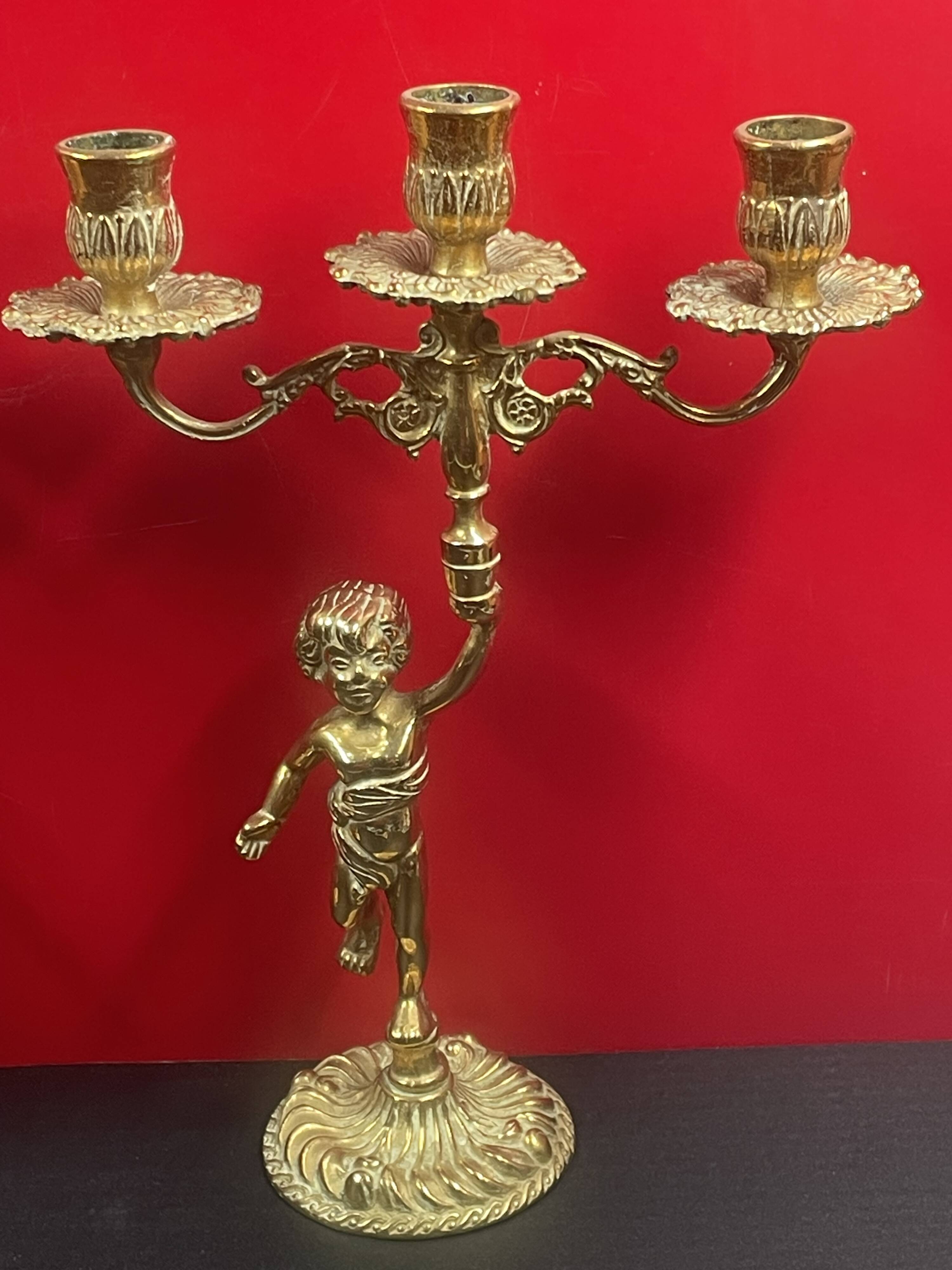 Very Beautiful Pair of Candlestick Candelabra circa 1950 in bronze/brass 30 cm