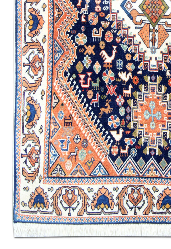 Petit médaillon de laine fine zone tapis traditionnel bleu orangé Tribal tapis- 52x125cm
