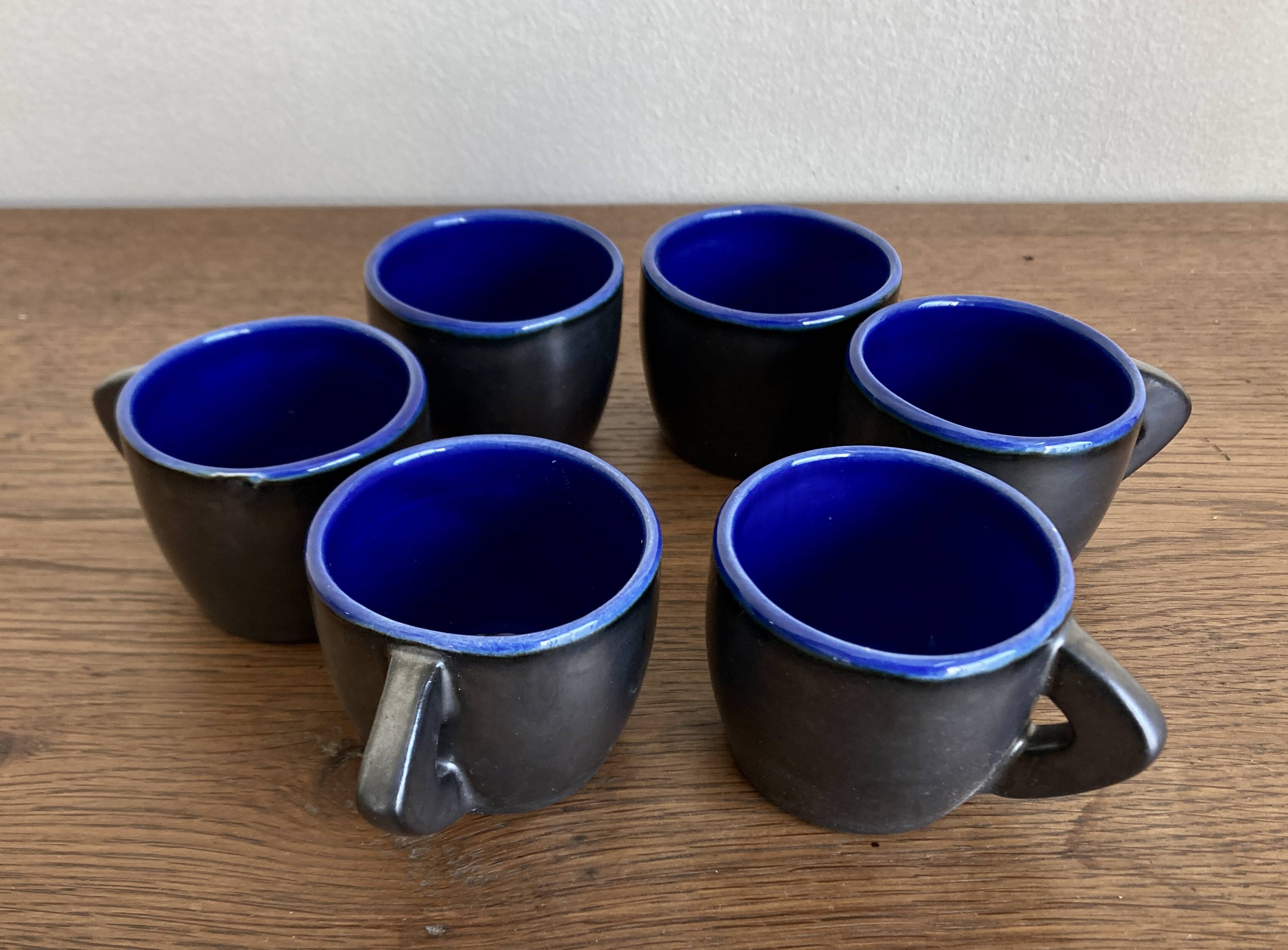 Set of 6 mid century pop 1960s glazed earthenware cups