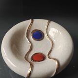 Round beige ashtray in crackled earthenware from Longwy/signed