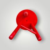 Tabouret vintage, porte-plante tripode en bois laqué rouge