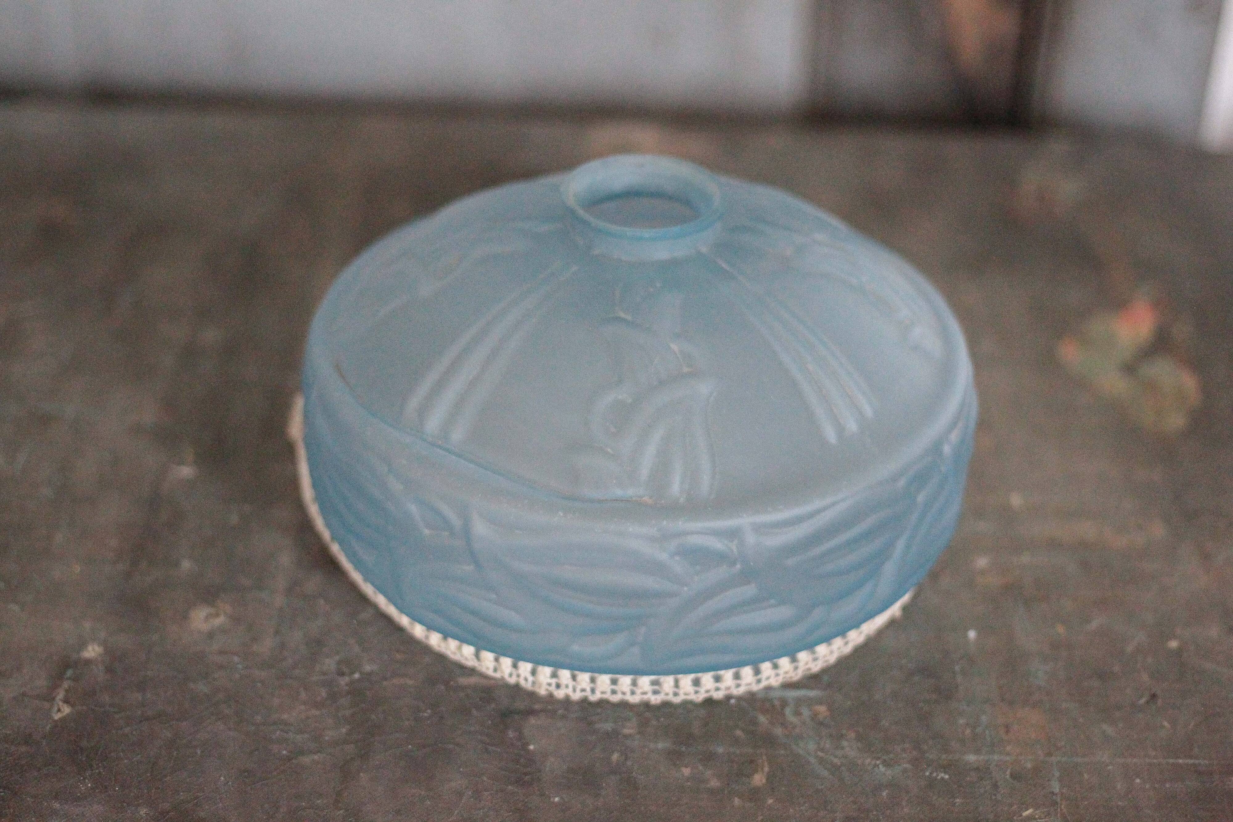 Blue glass lampshade, Art Deco pendant, vintage ceiling lamp.