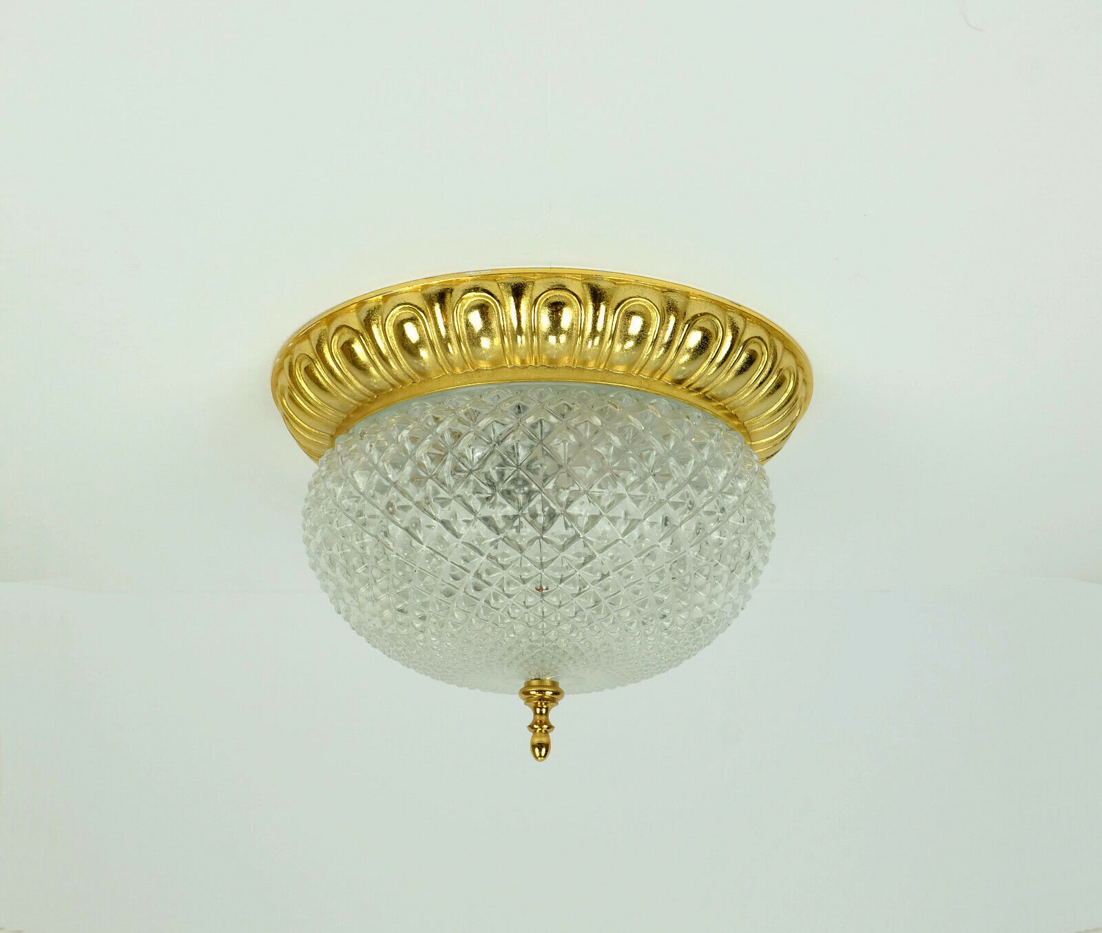 Vintage soelken ceiling lamp textured glass and gilt aluminum 1970s - 2 available