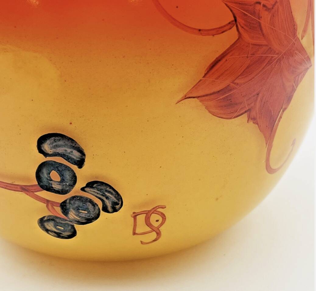 Orange glass paste vase from the 1930s signed DS