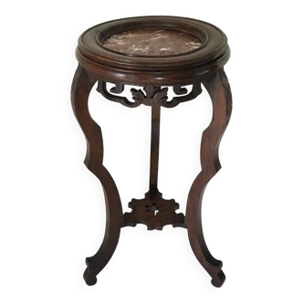 Carved wood and marble pedestal table, 1930, saddle