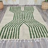 Tapis berbère fait main artisanale vert et blanc taille 150 x 250 cm