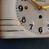 Vintage ceramic clock silent rectangular wall clock "Manufrance golden white"