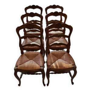 Lot de 6 chaises en bois - assise paille